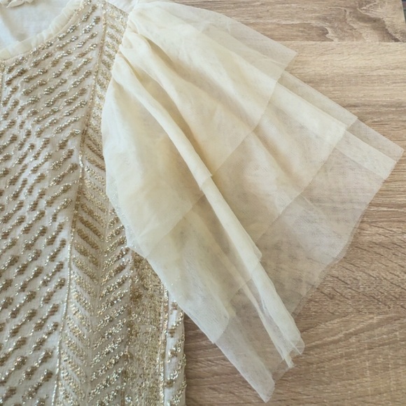 Anthropologie Forever That Girl‎ Ivory Sequin Tulle Short Sleeves Top Medium - Picture 6 of 9